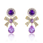 Bow Purple Dangle Earrings with Beautiful Craftmanship