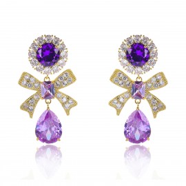 Bow Purple Dangle Earrings with Beautiful Craftmanship