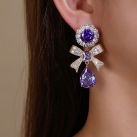 Bow Purple Dangle Earrings with Beautiful Craftmanship