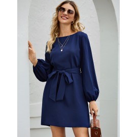 Belted Bishop Sleeve Mini Dress