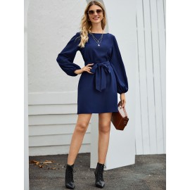 Belted Bishop Sleeve Mini Dress