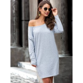 Heathered Knit Boat Neck Mini Dress