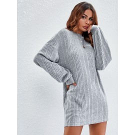 Drop Shoulder Heather Gray Tee Dress Without Belt