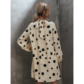 Polka Dot Tie Back Bishop Sleeve Babydoll Dress