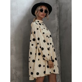 Polka Dot Tie Back Bishop Sleeve Babydoll Dress