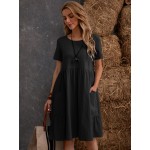 Dual Pocket Solid Smock Dress