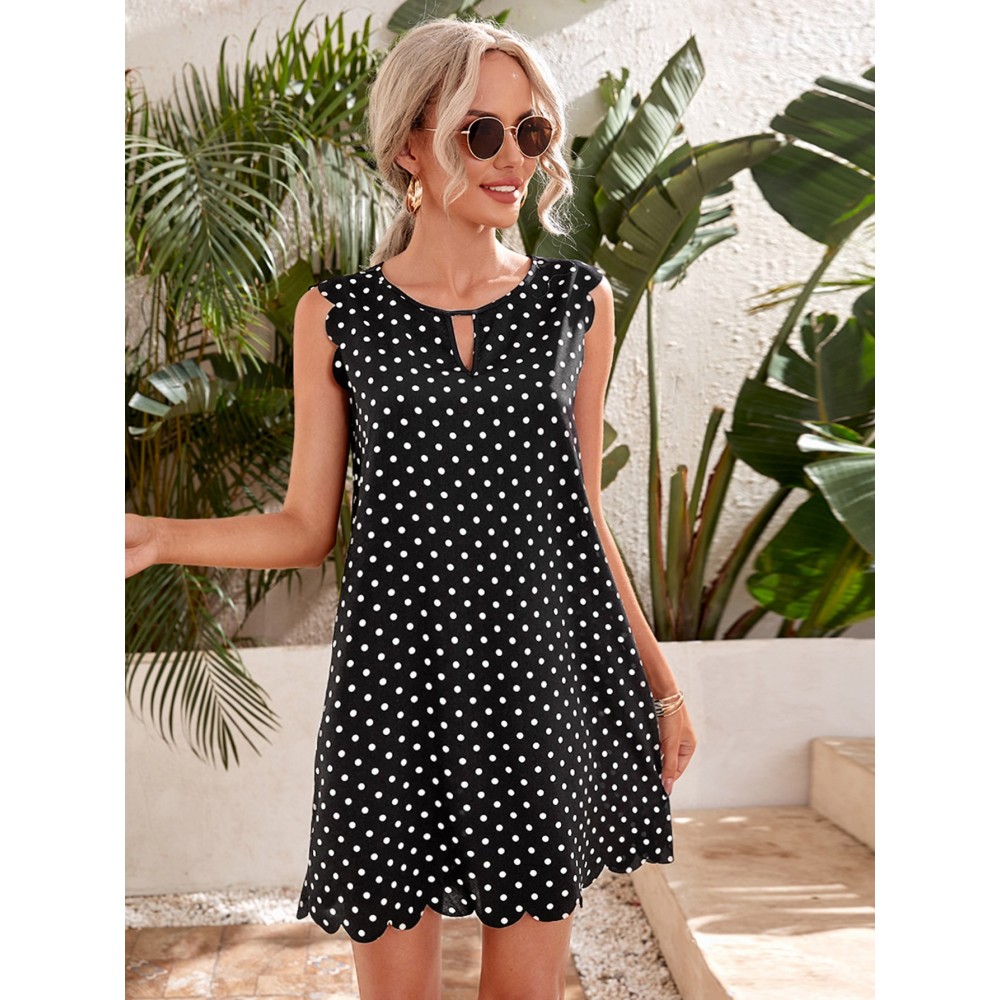 Polka Dot Scallop Trim Dress