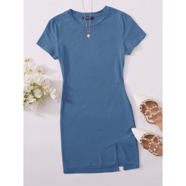 Solid Split Hem T-Shirt Dress