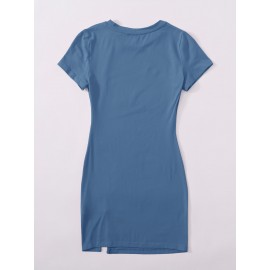 Solid Split Hem T-Shirt Dress