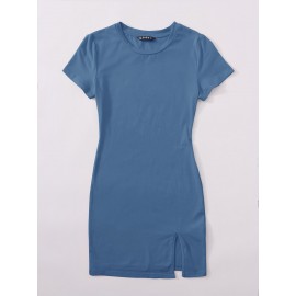 Solid Split Hem T-Shirt Dress