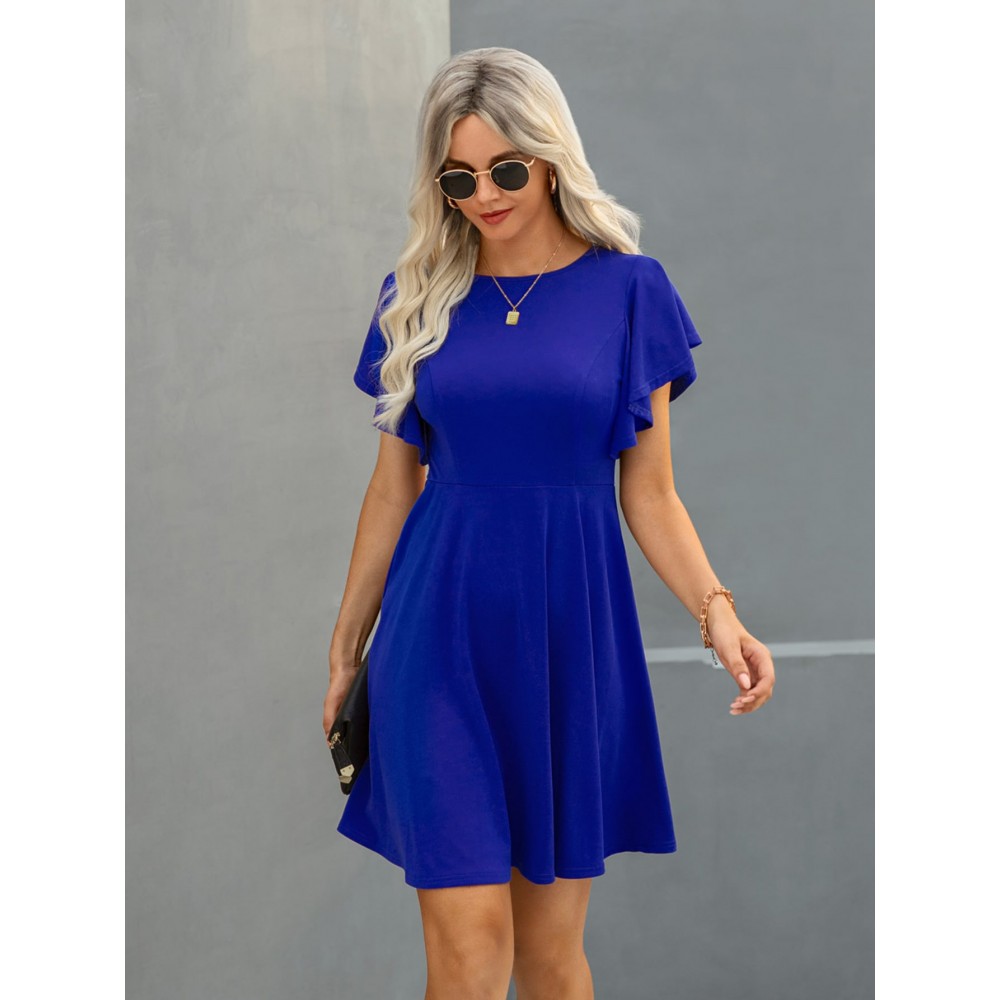 Solid Butterfly Sleeve Swing Dress