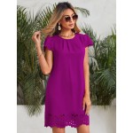 Puff Sleeve Edge Laser Cut Dress