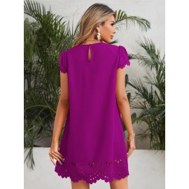 Puff Sleeve Edge Laser Cut Dress