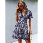 Floral Print Lettuce Trim Dress