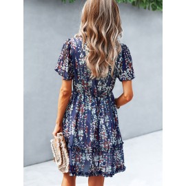 Floral Print Lettuce Trim Dress