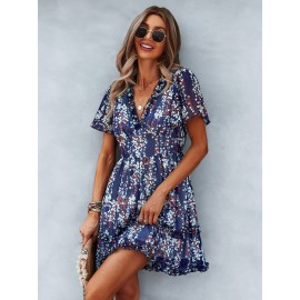 Floral Print Lettuce Trim Dress