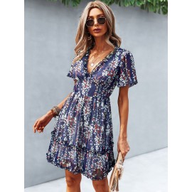 Floral Print Lettuce Trim Dress