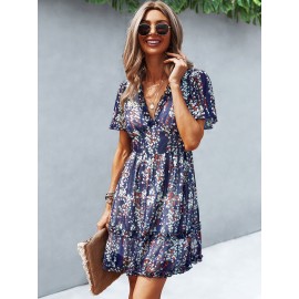 Floral Print Lettuce Trim Dress