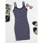 Striped Rib-knit Bodycon Dress