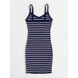 Striped Rib-knit Bodycon Dress