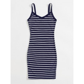 Striped Rib-knit Bodycon Dress