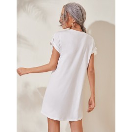 Rolled Cuff Solid Tee Dress