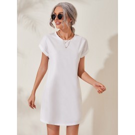 Rolled Cuff Solid Tee Dress