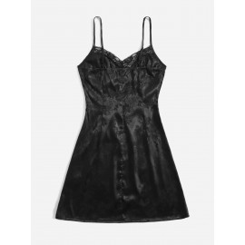 Lace Trim Jacquard Satin  Dress