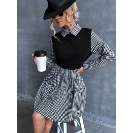 Gingham Print Ruffle Hem Dress