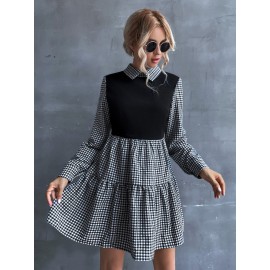 Gingham Print Ruffle Hem Dress