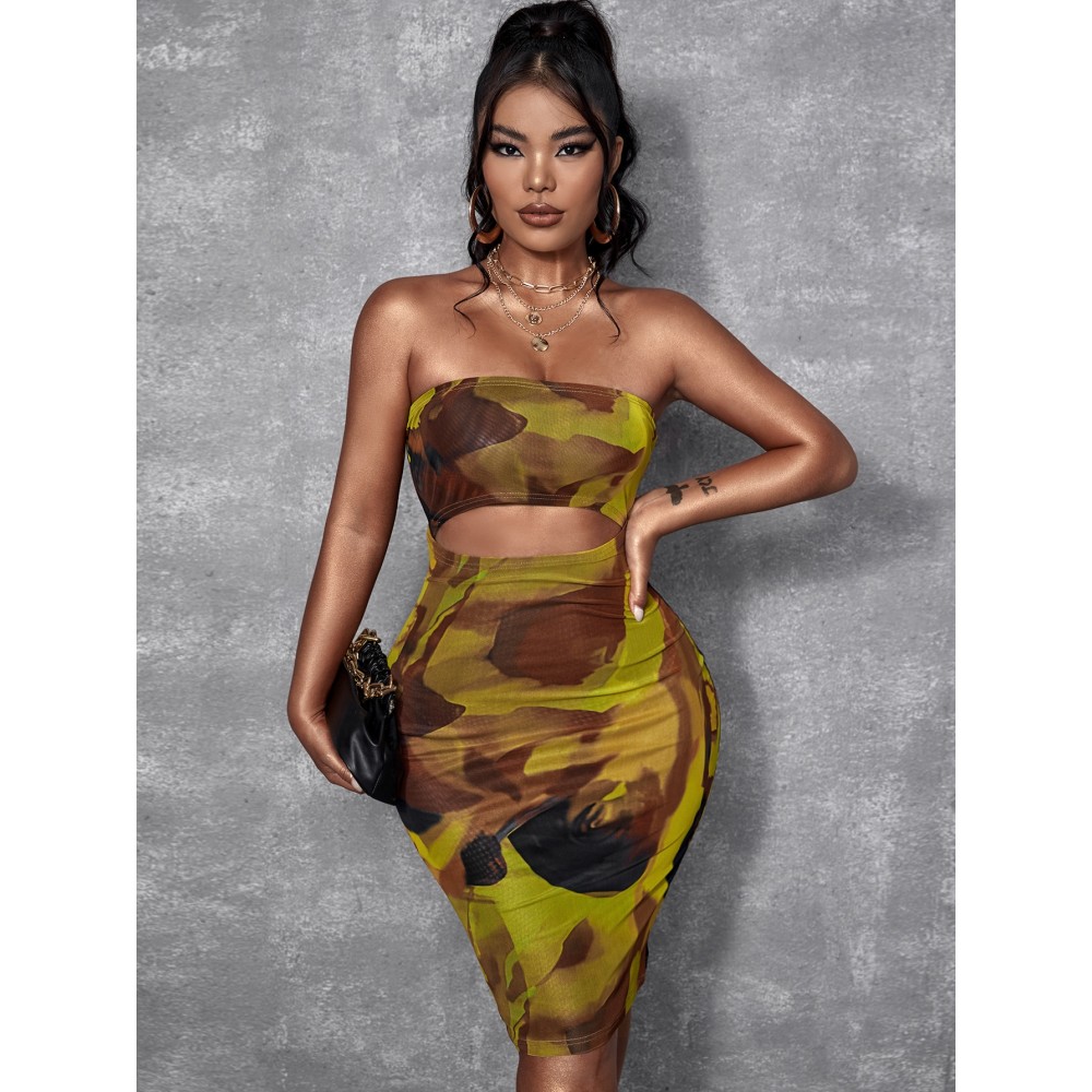 Tie Dye Cut Out Tube Bodycon Dress