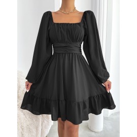 Knot Back Lantern Sleeve Ruffle Hem Dress