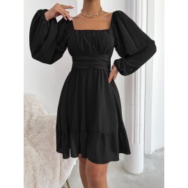 Knot Back Lantern Sleeve Ruffle Hem Dress