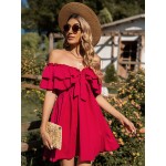 Off Shoulder Frill Knot Front Tiered Layer Dress