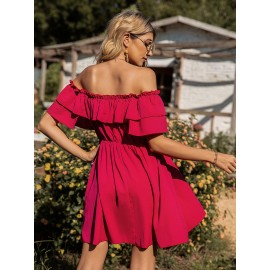 Off Shoulder Frill Knot Front Tiered Layer Dress