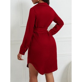 Curved Hem Belted Shirt Dress