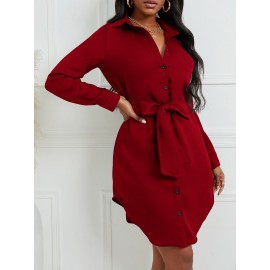 Curved Hem Belted Shirt Dress