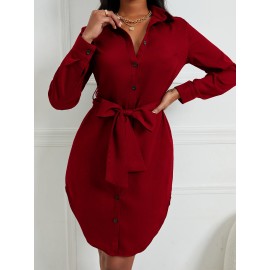 Curved Hem Belted Shirt Dress