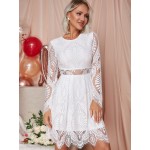 Eilly Bazar Sheer Insert Scallop Trim Lace Dress