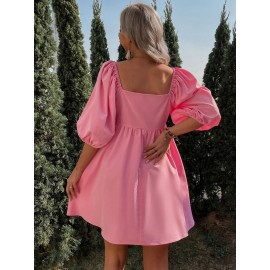 Puff Sleeve Square Neck Dress