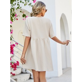 Batwing Sleeve Pocket Patched Smock Dress