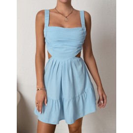 Ruched Cut Out Ruffle Hem  Dress