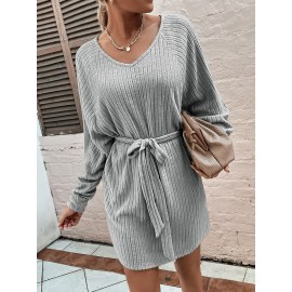 Raglan Sleeve Belted Tee Dress