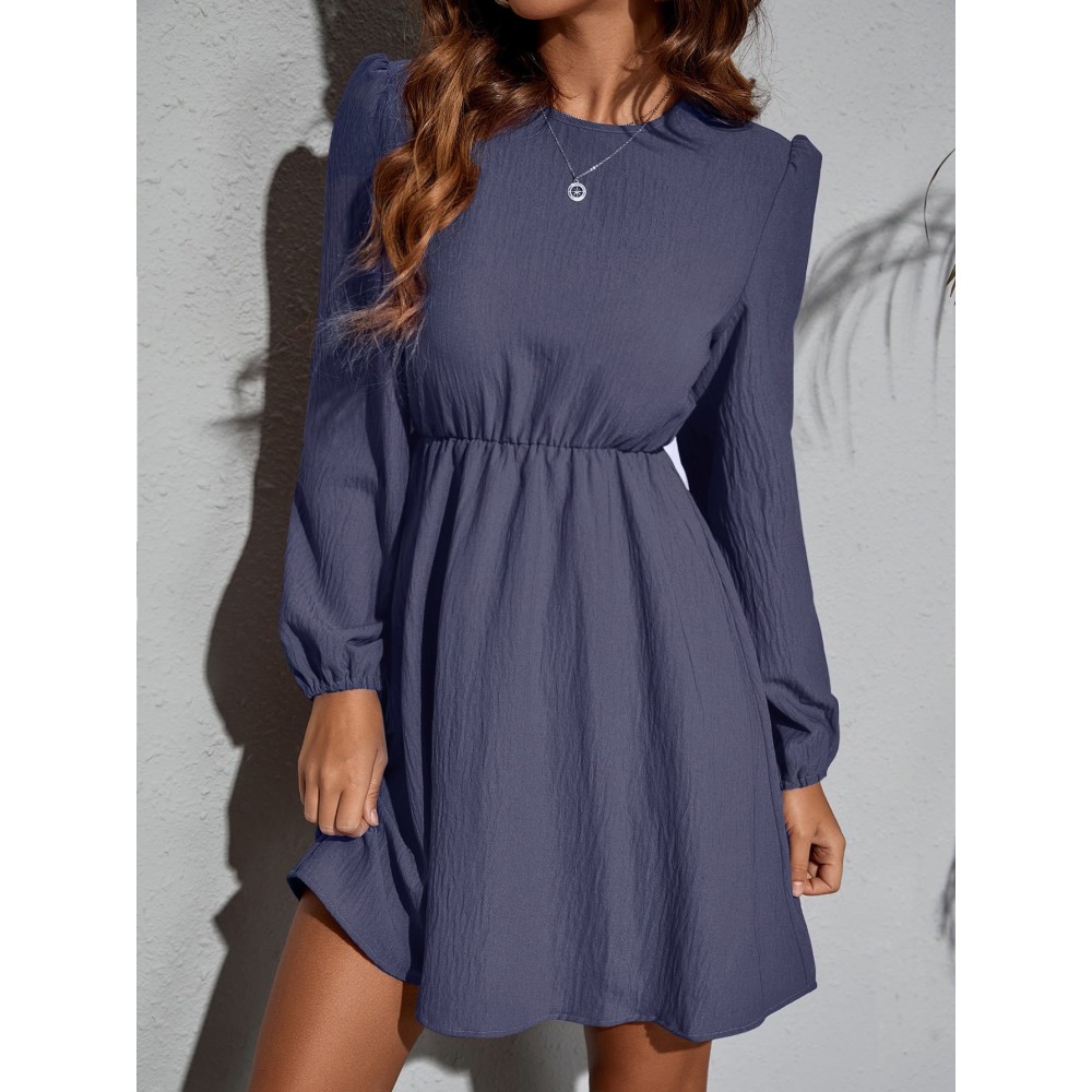 Solid Bishop Sleeve A Line Dress