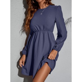 Solid Bishop Sleeve A Line Dress