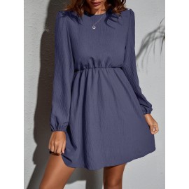 Solid Bishop Sleeve A Line Dress