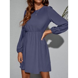 Solid Bishop Sleeve A Line Dress