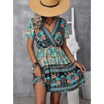 Floral Print Surplice Neck Dress