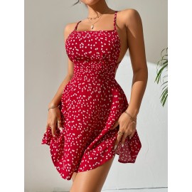 Confetti Heart Print Criss Cross Tie Backless  Dress