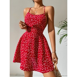 Confetti Heart Print Criss Cross Tie Backless  Dress